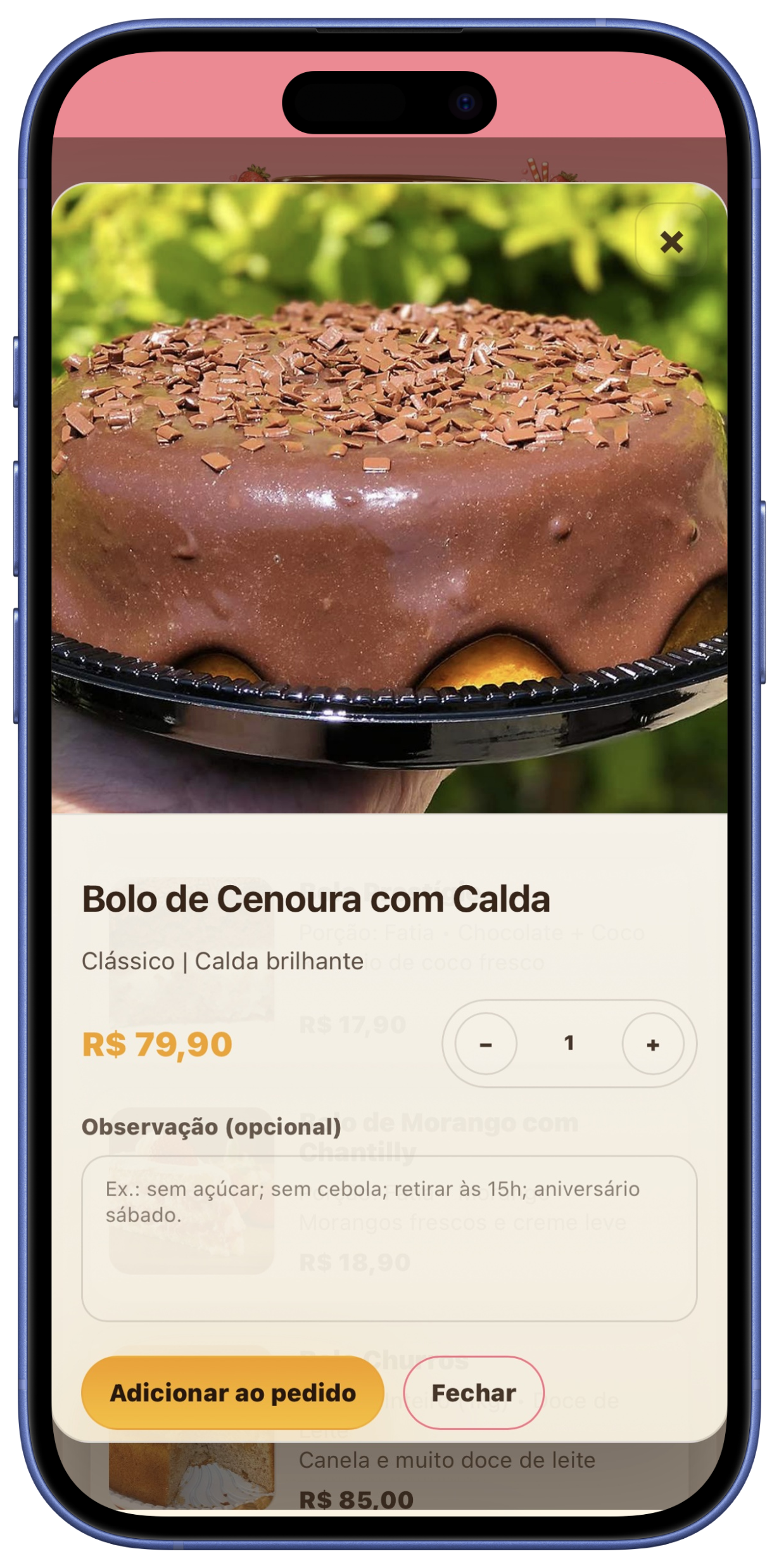 Site Bolos - produto