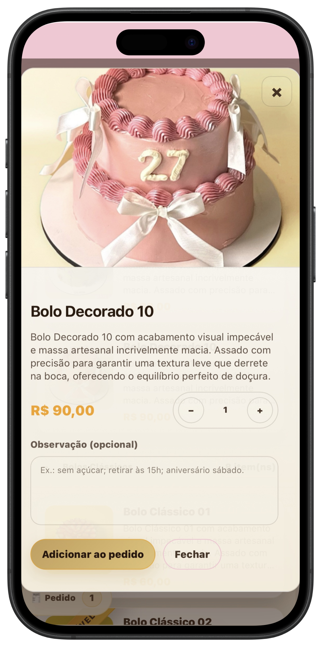 Site Bolos - produto decorado