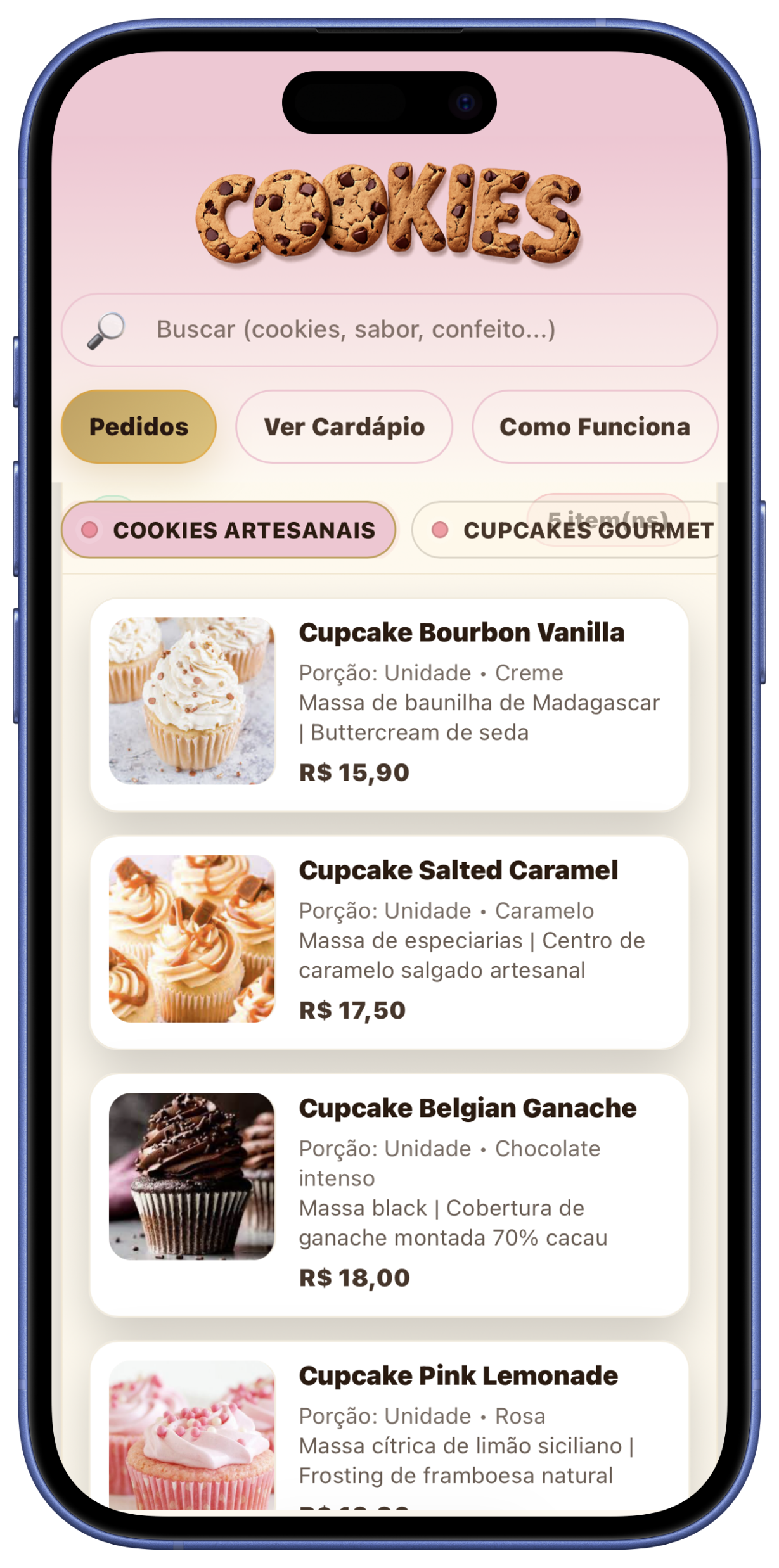Site Cookies - cardápio