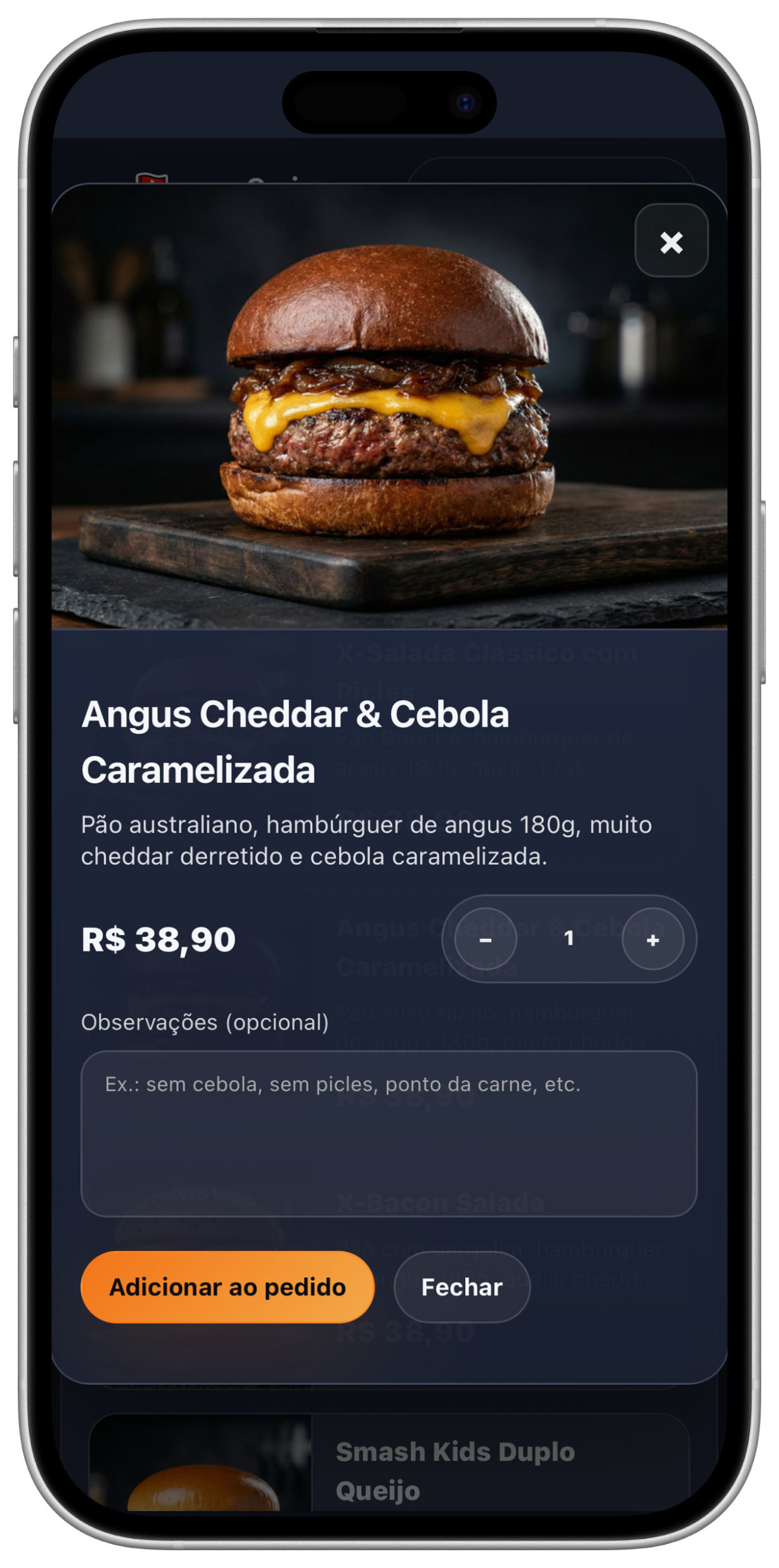 Site Hamburguer - produto