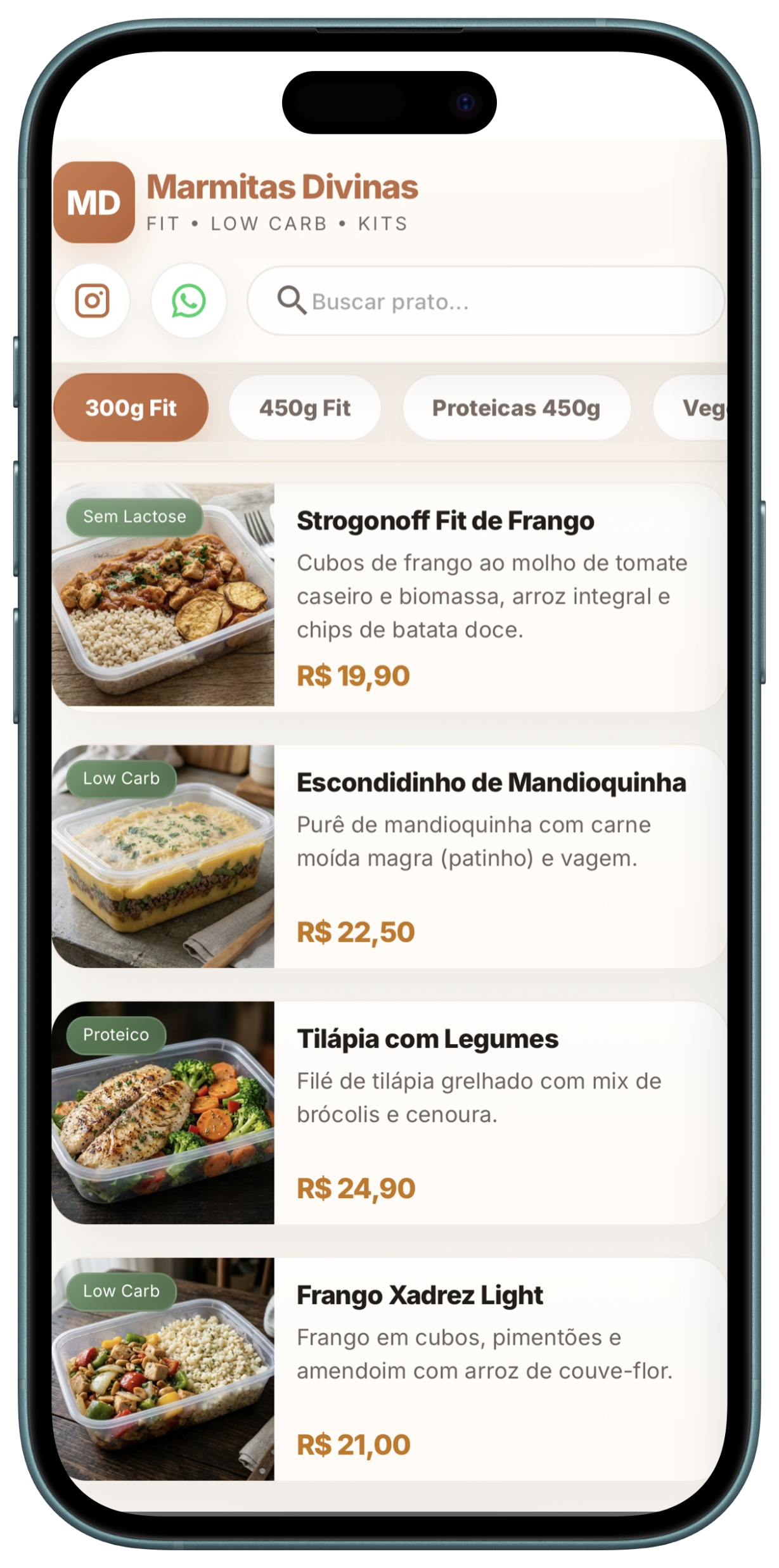 Site Marmitas - cardápio