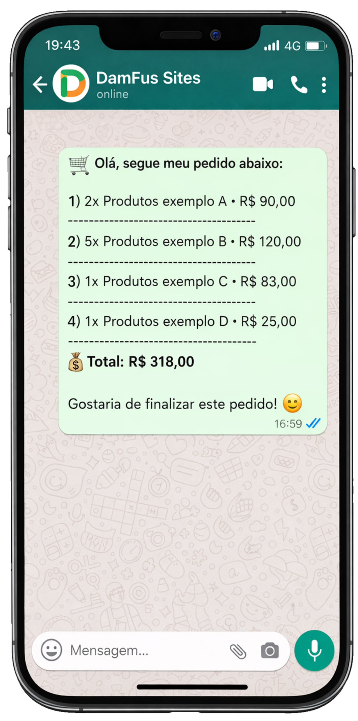 Pedido no WhatsApp - exemplo 1