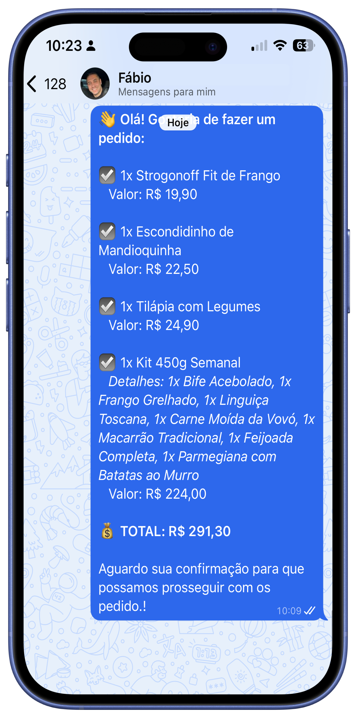 Pedido no WhatsApp - exemplo 2